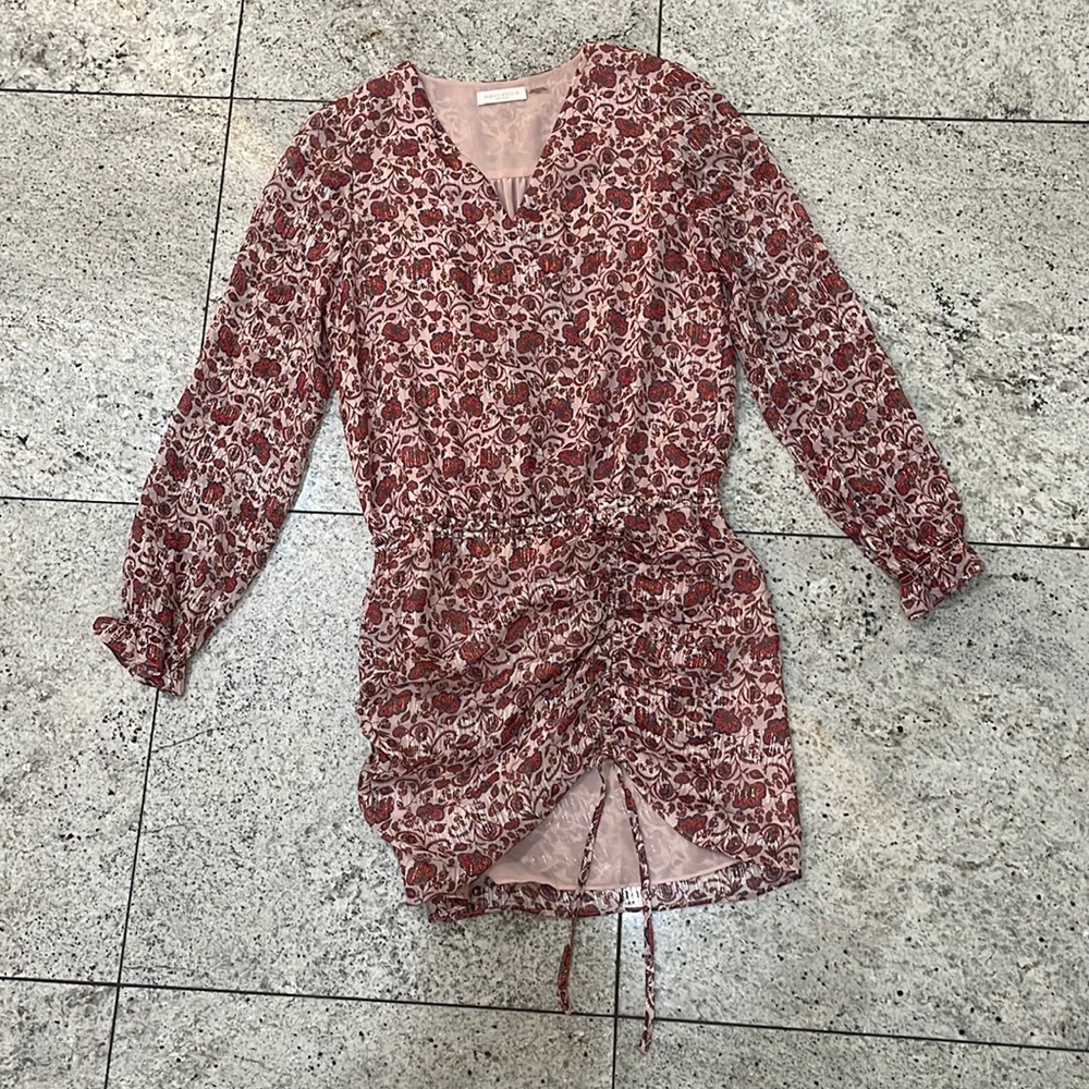 XS (but runs big) Ramy Brook floral long sleeve scrunched bottom mini dress
